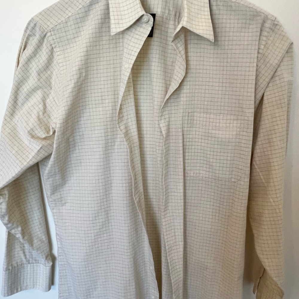 Geoffrey Beene Cream Checkered Dress Shirt